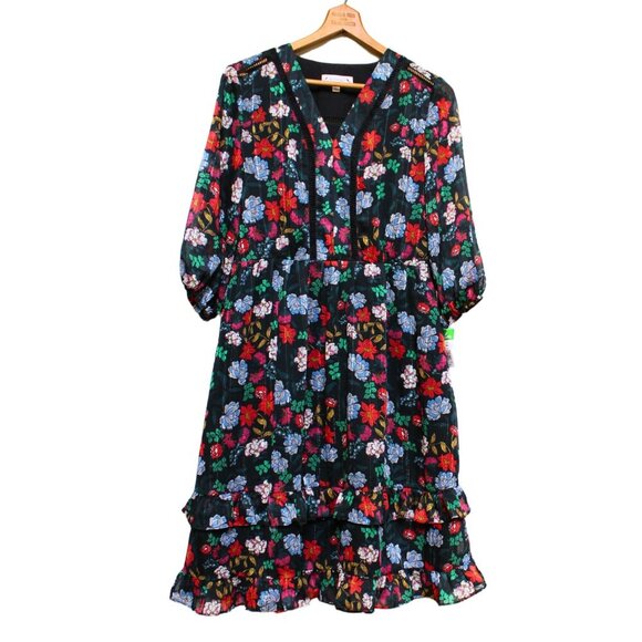 Nanette Lepore Floral-Print V-Neck Chiffon Dress size 2 Romantic Party EUC Flowy - Picture 3 of 12